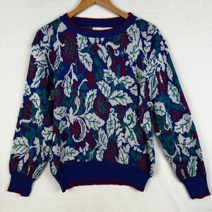 Fire Islander Vintage Crewneck Sweater Size XL Blue Burgundy Teal Retro Slim Fit